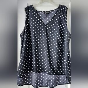 Lane Bryant Black White Polka Dot Sleeveless Blouse 22 Longer Back Summer V Neck